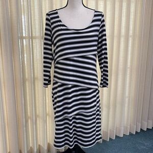 attention Black & Ivory  Striped Layered  Casual Dress Size. M